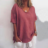 T-shirt Uni à Col V Ample