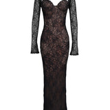Robe Longue Femme en Dentelle à Col Cœur