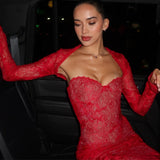 Robe Longue Femme en Dentelle à Col Cœur