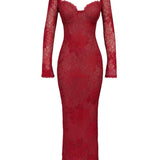 Robe Longue Femme en Dentelle à Col Cœur