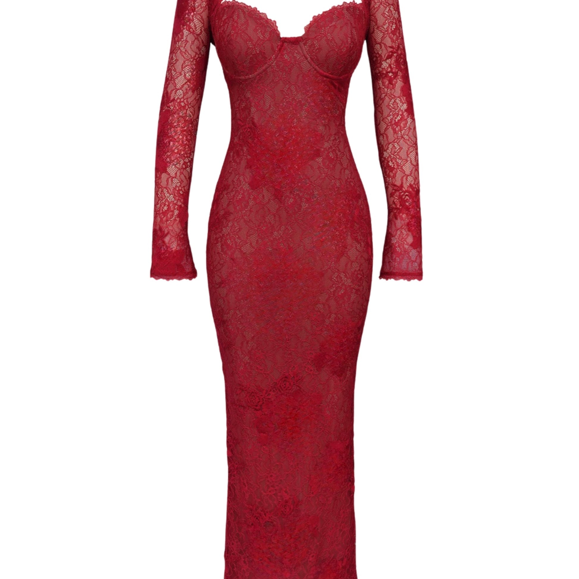 Robe Longue Femme en Dentelle à Col Cœur