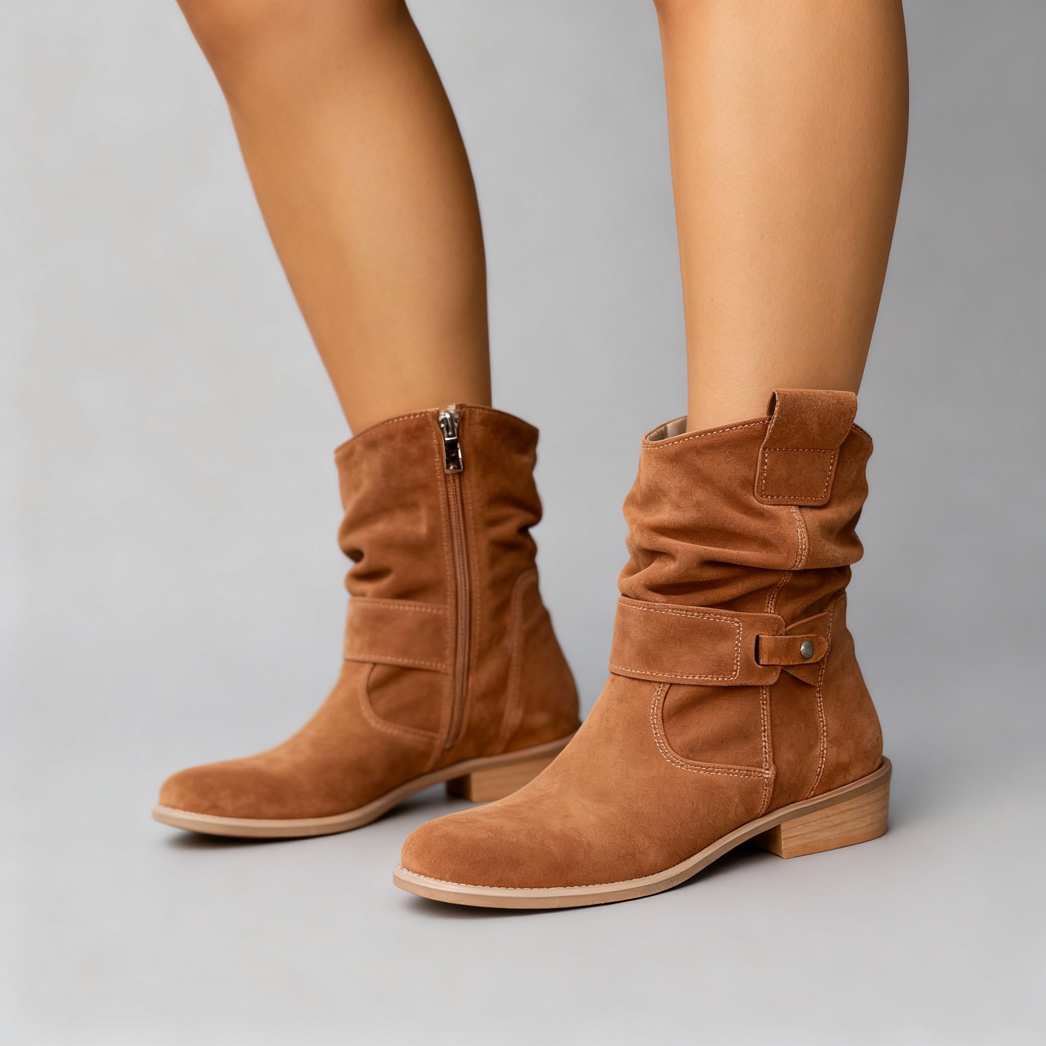Bottines Froncées à Talon Bloc