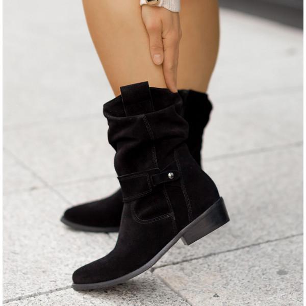 Bottines Froncées à Talon Bloc