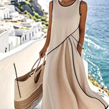 Robe Longue Sans Manches à Contrastes
