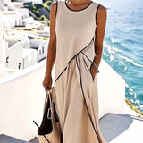 Robe Longue Sans Manches à Contrastes