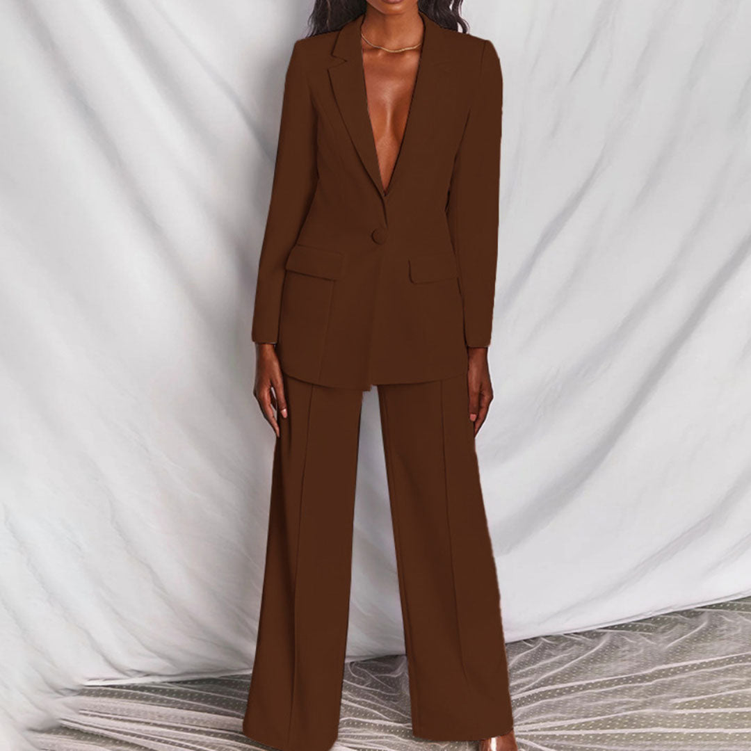 Ensemble Tailleur Coloré Blazer Pantalon Large Élégance Moderne