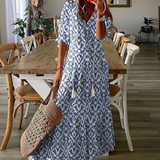 Robe Longue Femme Fleurie à Col V Boutonnée