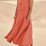 Robe Femme Longue Lin Décontractée Poches