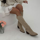 Bottes Hautes Suédées Élégantes Talon Confort Style Chic