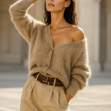 Pull Femme Oversize Col V Doux Élégant