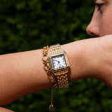 Montre femme carrée à chiffres romains, bracelet acier