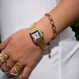 Montre femme carrée à chiffres romains, bracelet acier