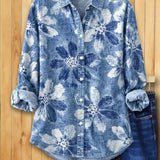 Blouse Fleurie en Jean à Col Classique