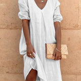 Robe Femme Ample Col V – Robe Décontractée Été
