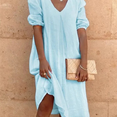 Robe Femme Ample Col V – Robe Décontractée Été