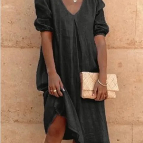 Robe Femme Ample Col V – Robe Décontractée Été