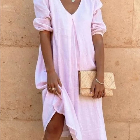 Robe Femme Ample Col V – Robe Décontractée Été