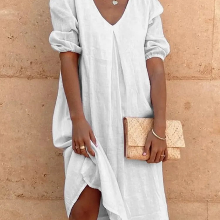 Robe Femme Ample Col V – Robe Décontractée Été