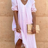 Robe Femme Ample Col V – Robe Décontractée Été