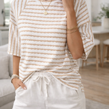 T-shirt Femme Rayé à Manches Courtes