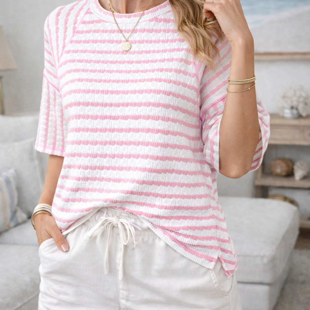 T-shirt Femme Rayé à Manches Courtes