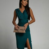 Robe mi-longue moulante cache-cœur col V femme