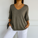 T-Shirt Femme Col V Ample – Haut Léger Décontracté