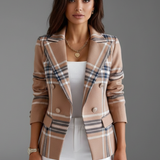Blazer femme ajusté texturé à revers, sans fermeture