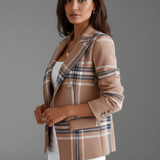 Blazer femme ajusté texturé à revers, sans fermeture