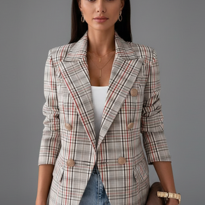 Blazer femme ajusté texturé à revers, sans fermeture