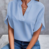 Blouse Fluide Col V Manches Courtes Élégance Minimaliste