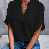 Blouse Fluide Col V Manches Courtes Élégance Minimaliste