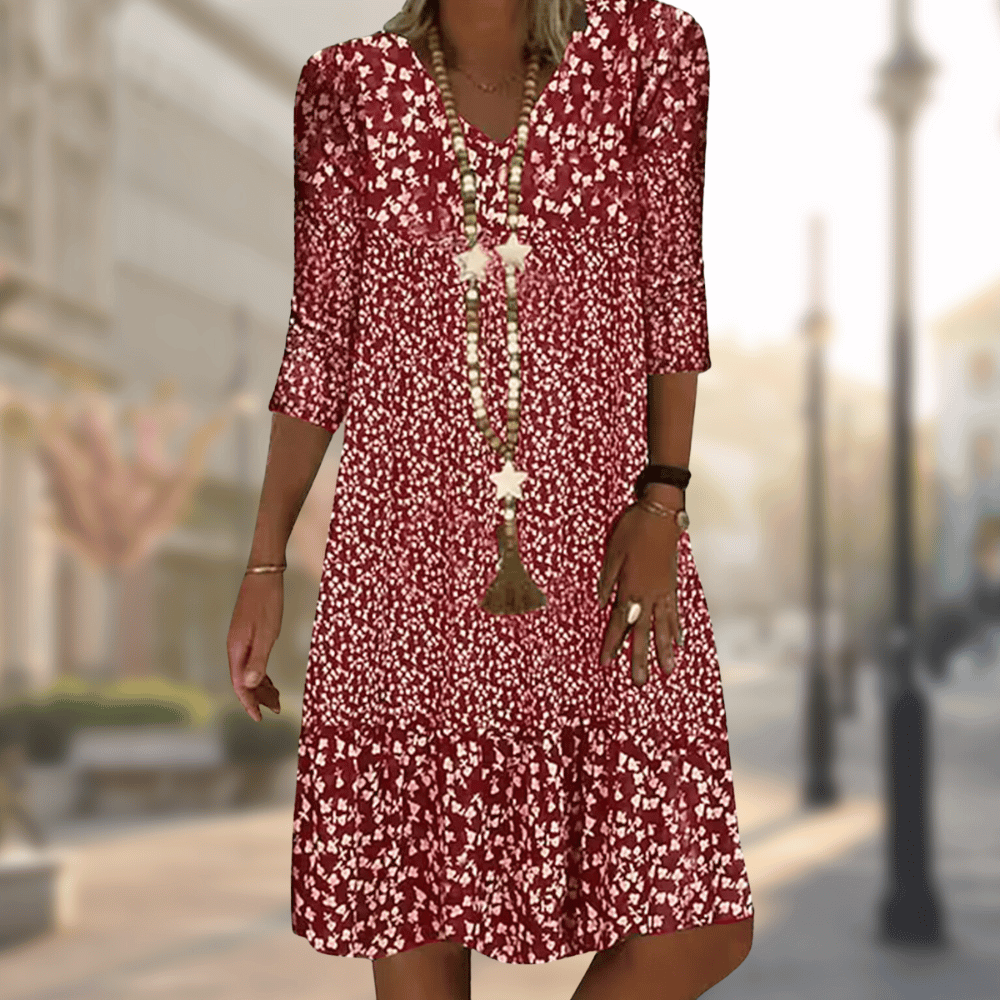 Robe Femme Imprimée Col V – Robe Midi Décontractée