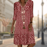 Robe Femme Imprimée Col V – Robe Midi Décontractée