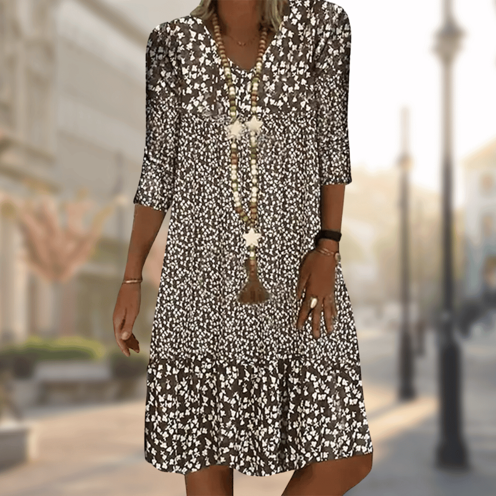 Robe Femme Imprimée Col V – Robe Midi Décontractée
