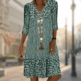 Robe Midi Imprimée Bohème Manches 3/4 Élégance Chic
