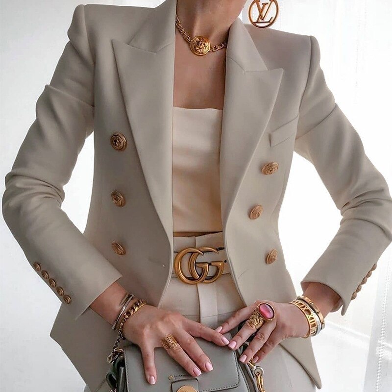 Blazer Croisé Boutonné Coupe Ajustée Élégance Classique