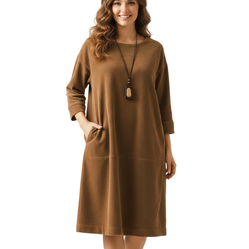 Robe Midi Ample Poches Manches Longues Style Minimaliste Confort