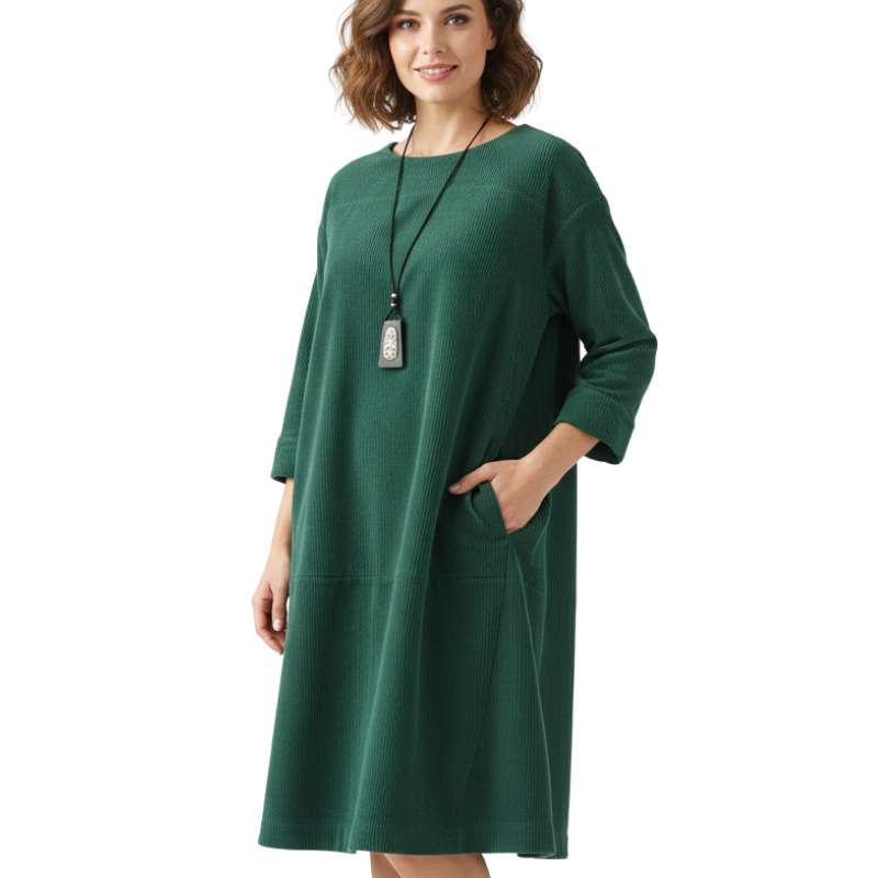 Robe Midi Ample Poches Manches Longues Style Minimaliste Confort