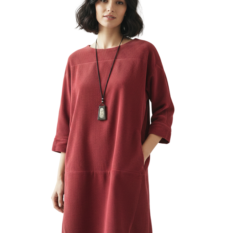 Robe Midi Ample Poches Manches Longues Style Minimaliste Confort