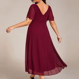 Robe midi portefeuille plissée à manches volantées