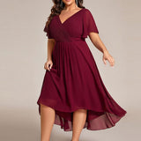 Robe midi portefeuille plissée à manches volantées