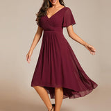 Robe midi portefeuille plissée à manches volantées