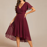 Robe midi portefeuille plissée à manches volantées