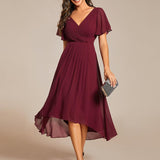 Robe midi portefeuille plissée à manches volantées