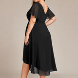 Robe midi portefeuille plissée à manches volantées