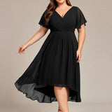 Robe midi portefeuille plissée à manches volantées