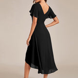 Robe midi portefeuille plissée à manches volantées