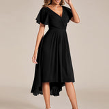 Robe midi portefeuille plissée à manches volantées