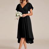 Robe midi portefeuille plissée à manches volantées